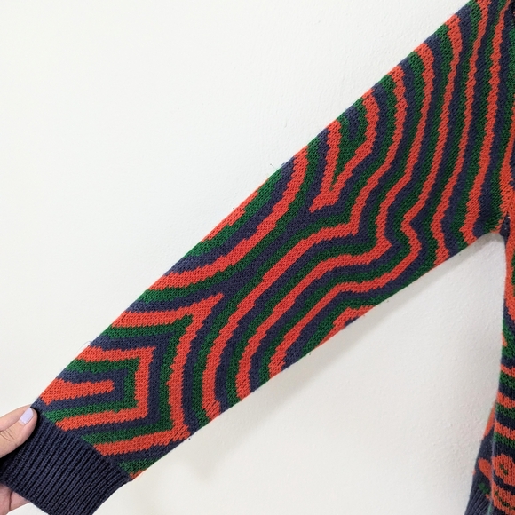 Advisry x Creature World Wool Blend Printed Knit Sweater Colorful Blue Medium M - Picture 3 of 6